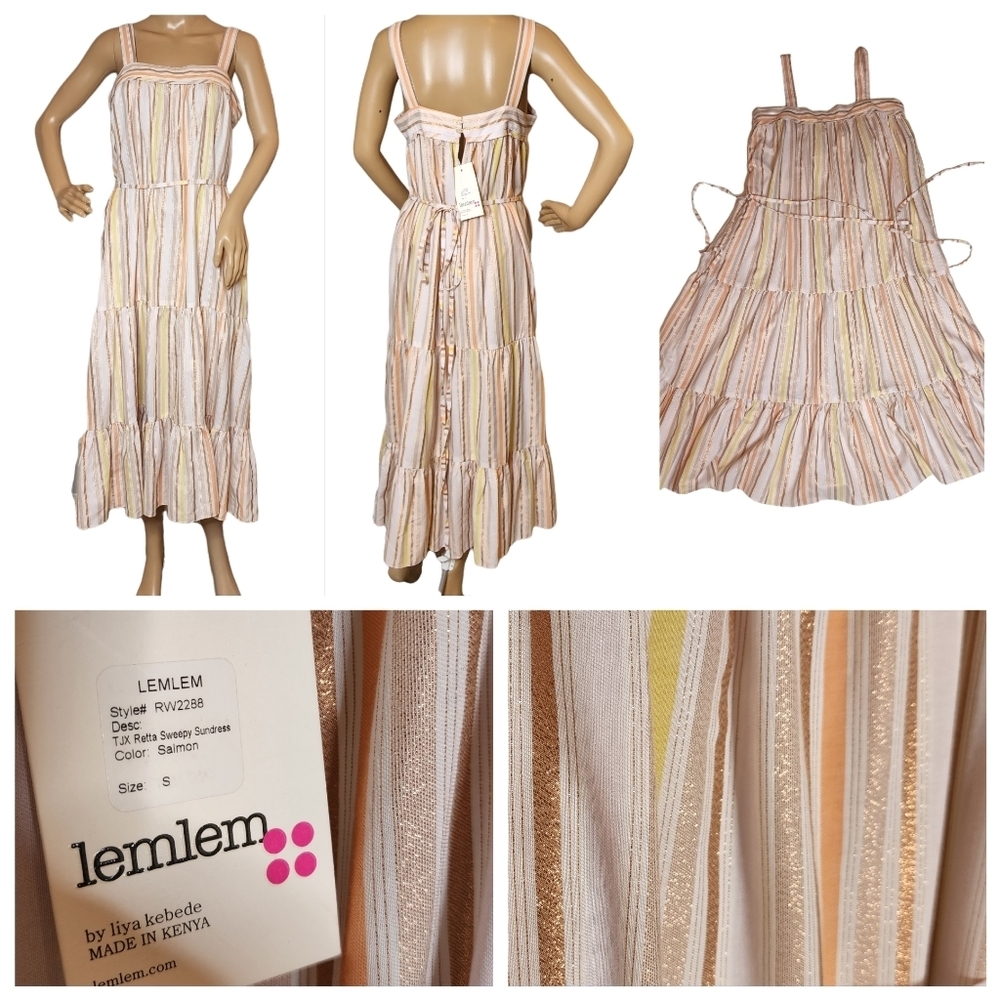 NWT Lemlem Retta Sweepy Sundress-Salmon metallic